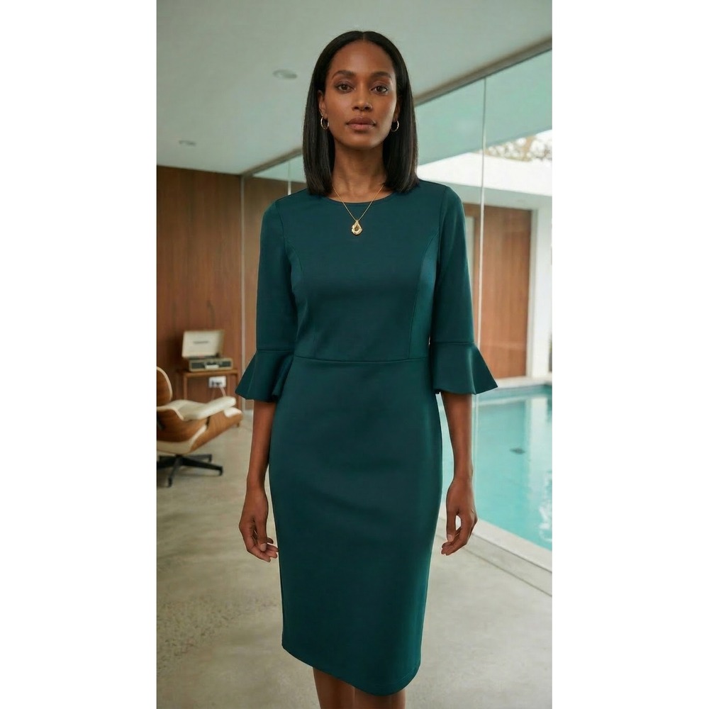 Women's Teal Bell Sleeve Midi Dress Size XL Office Preppy Event